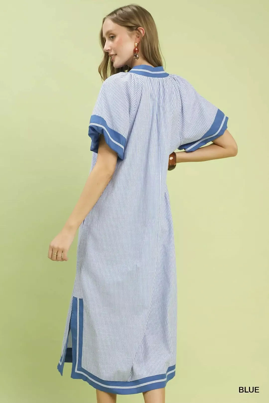 Hazel Blues® |  Umgee Pinstripe Contrast Trim Midi Dress