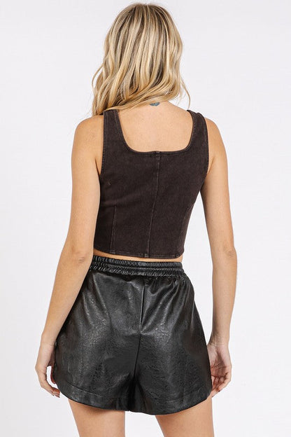 Hazel Blues® |  Mittoshop Mineral Wash Corset Crop Stretch Knit Tank
