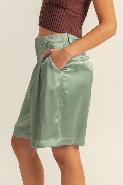 Hazel Blues® |  HYFVE High-Waist Pleated Satin Shorts