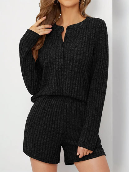 Hazel Blues® |  Ribbed Round Neck Top and Shorts Set