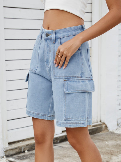 Hazel Blues® |  High Waist Denim Shorts with Cargo Pockets