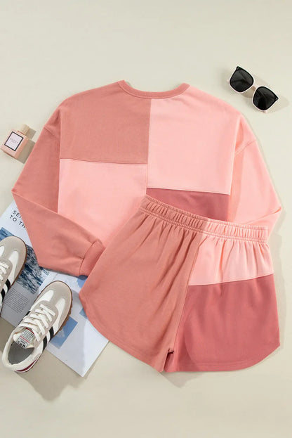 Hazel Blues® |  Color Block Round Neck Top and Shorts Set