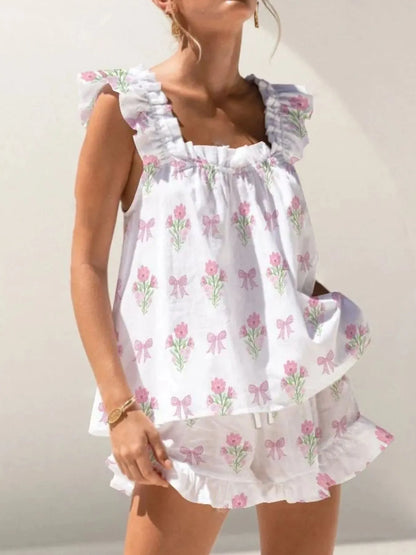 Hazel Blues® |  Ruffled Striped Tank and Shorts Set
