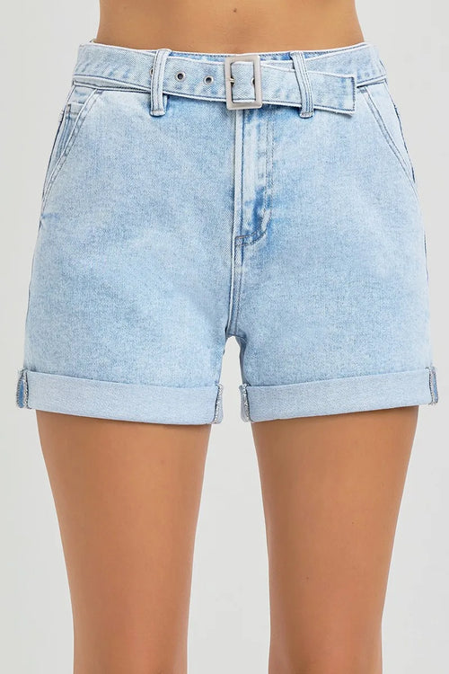 Hazel Blues® | RISEN High Rise Belted Roll Up Shorts