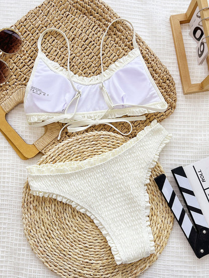 Hazel Blues® |  Frill Textured Spaghetti Strap Two-Piece Swim Set