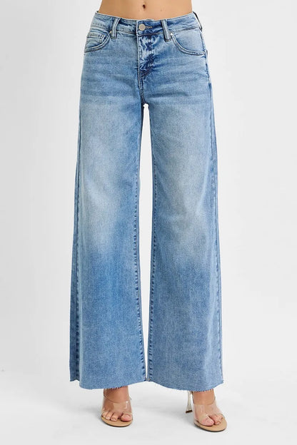 Hazel Blues® | RISEN Tummy Control High Rise Ankle Palazzo Jeans