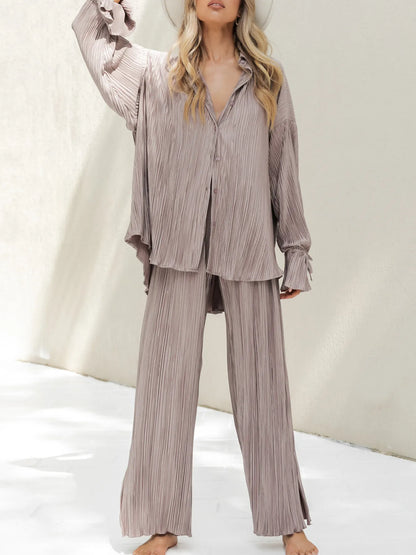 Hazel Blues® |  Button Up Long Sleeve Top and Pants Set