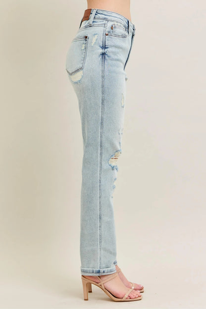Hazel Blues® | Judy Blue Mr Repair Stitch Detail Destroy Single Cuff Bf Jeans