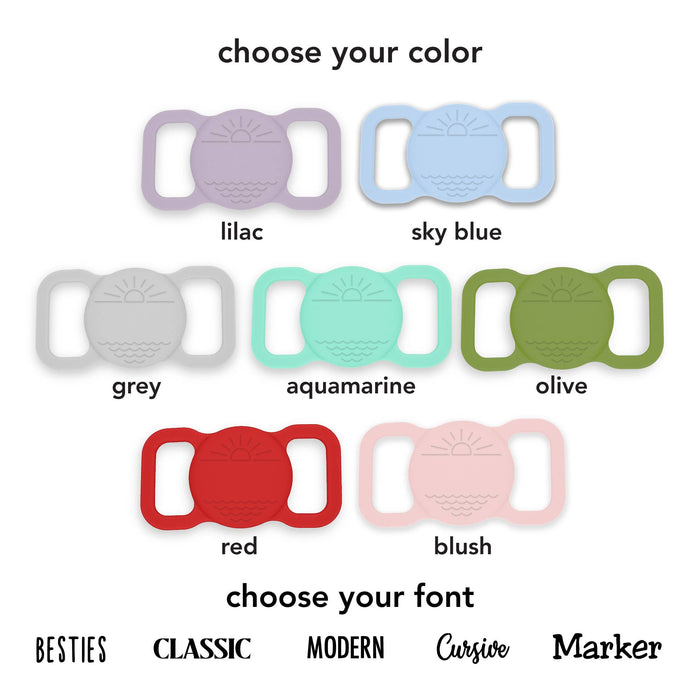 Besties Pets - Salt and Sun Silicone Pet AirTag Holder - Personalized - Dog.Dog.Cat.