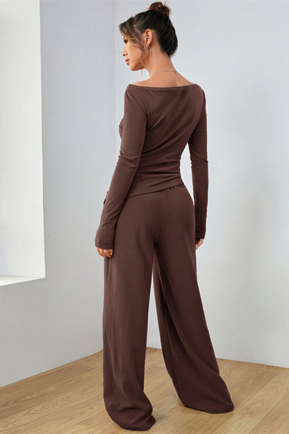 Hazel Blues® |  Boat Neck Long Sleeve Top and Pants Set