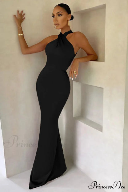 Bianca Crossover Halter Neck Dress