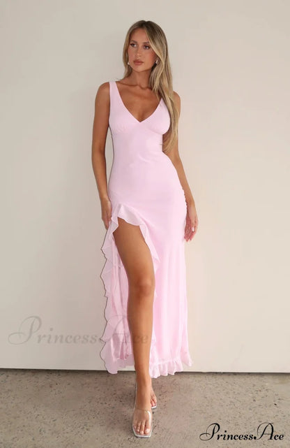Bianca Slit Stylish Ruffled Maxi Dress