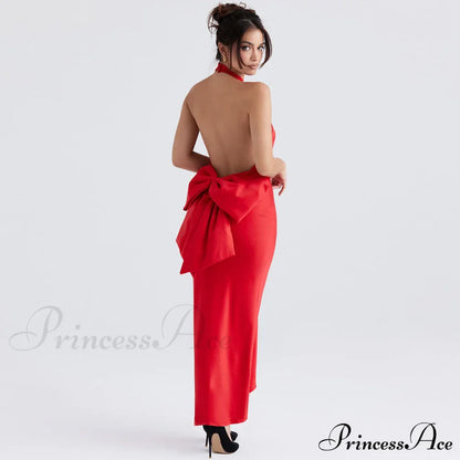 Bowknot Contrast Color Strapless Bodycon Classic Party Maxi Dress