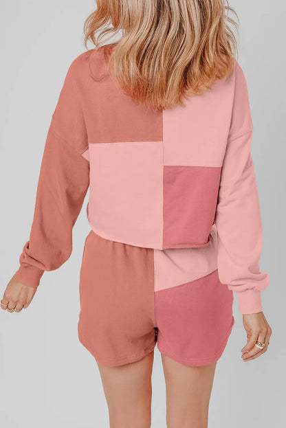 Hazel Blues® |  Color Block Round Neck Top and Shorts Set