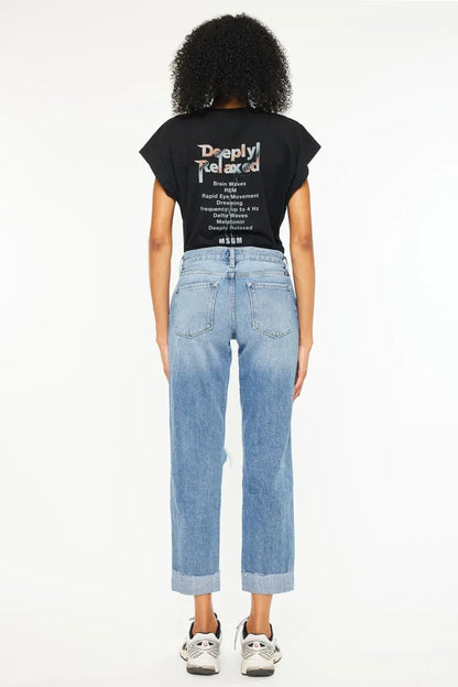 Hazel Blues® |  Kancan Mid Rise Distressed Boyfriend Fit Jeans