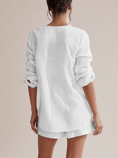 Hazel Blues® |  Notched Long Sleeve Top and Shorts Set