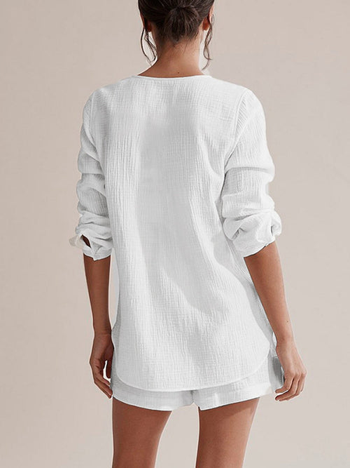 Hazel Blues® |  Notched Long Sleeve Top and Shorts Set