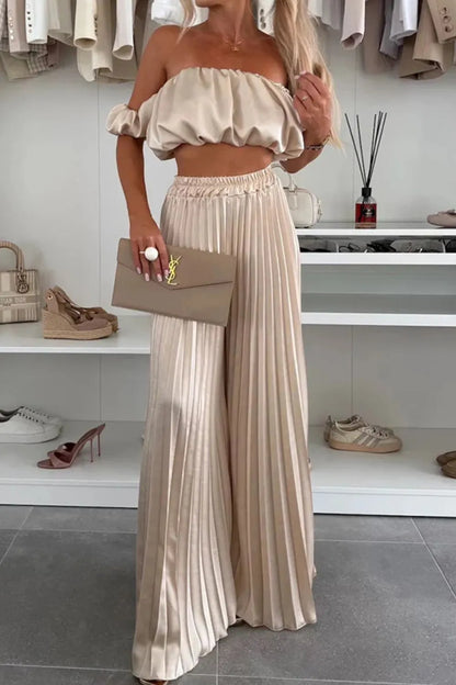 Hazel Blues® |  Off-Shoulder Top and Pleated Pants Set