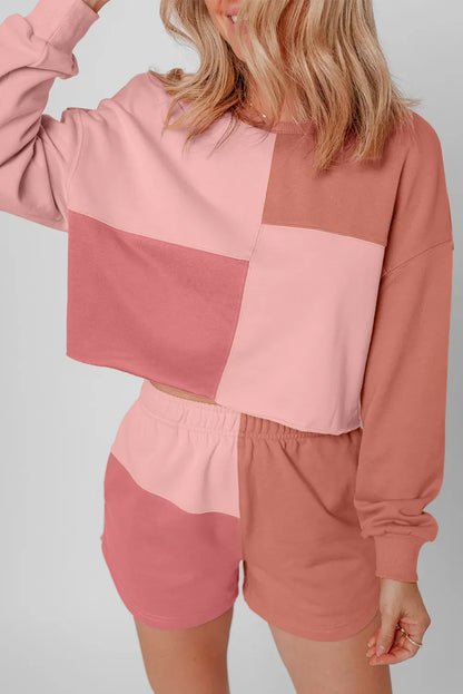 Hazel Blues® |  Color Block Round Neck Top and Shorts Set