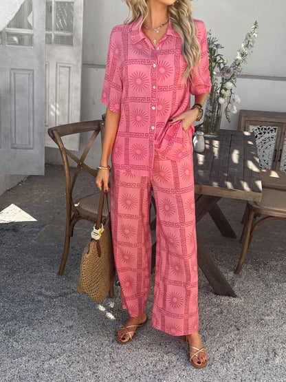 Hazel Blues® |  Devine Printed Button Down Shirt and Pants Set