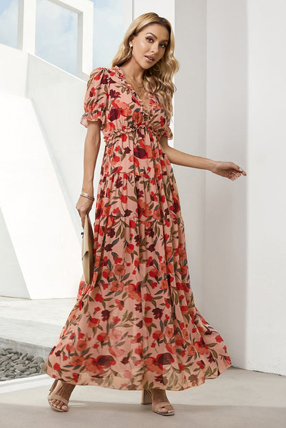 Hazel Blues® |  Floral V-Neck Short Flounce Sleeve Dress