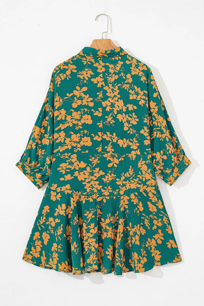 Hazel Blues® |  Printed Ruffled Hem Button Front Dress
