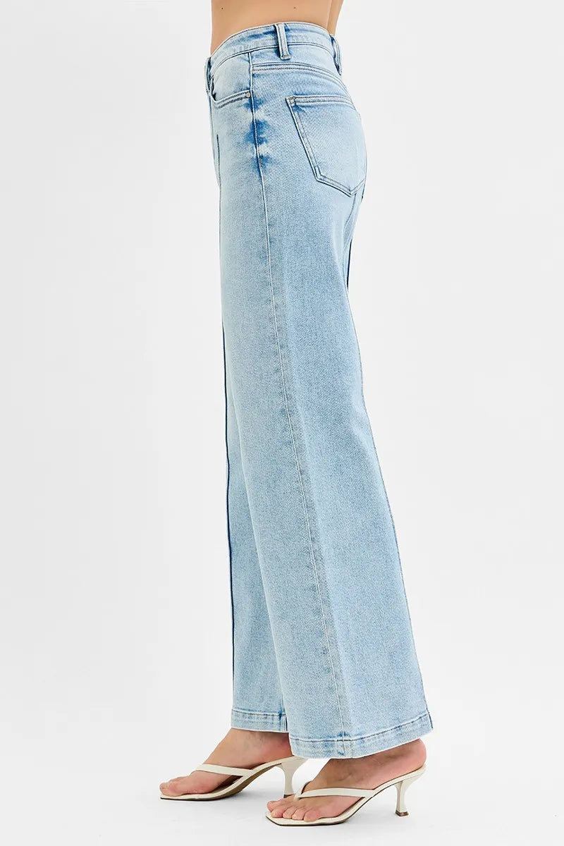 Hazel Blues® | RISEN High Waist Wide Leg Pintuck Detailed