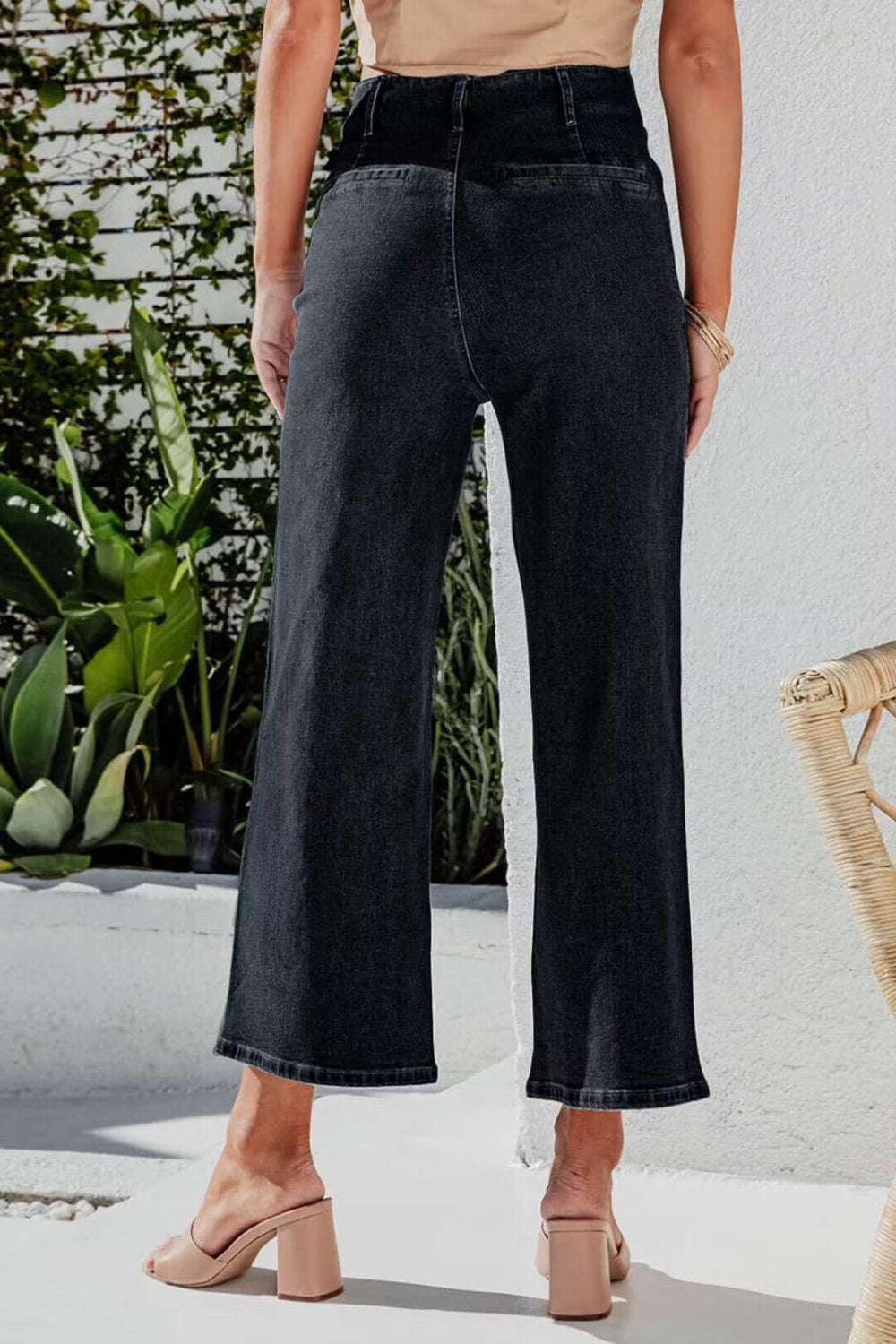 Hazel Blues® |  Button Fly Cropped Wide Leg Jeans