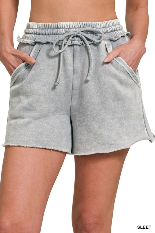 Hazel Blues® |  Zenana Acid Wash Fleece Drawstring Shorts With Pockets