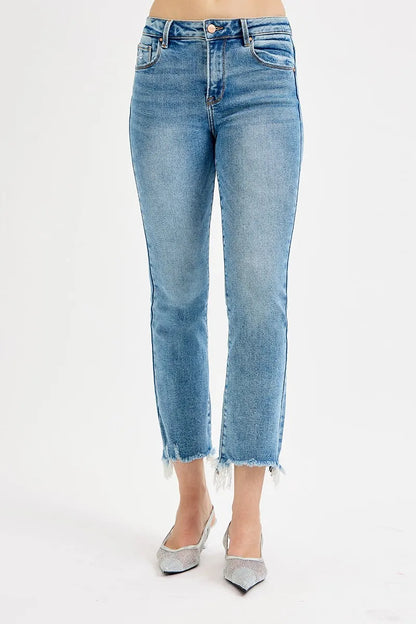 Hazel Blues® | RISEN High Rise Crop Straight Slim Jeans