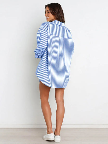 Hazel Blues® |  Striped Dropped Shoulder Shirt and Shorts Set