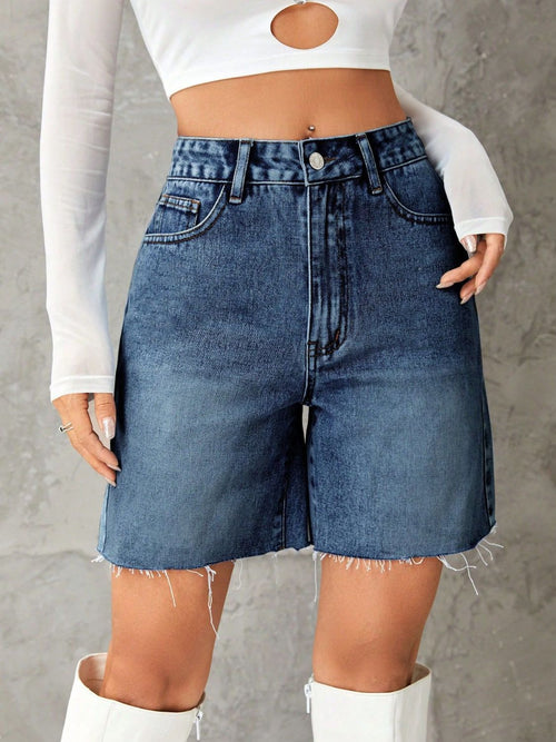 Hazel Blues® |  Frayed Hem Denim Shorts
