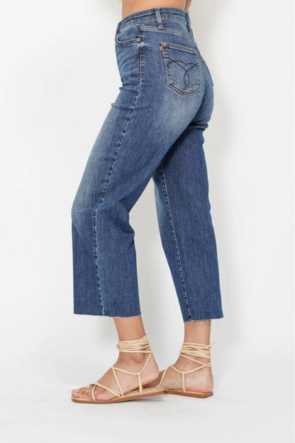 Hazel Blues® |  Judy Blue High Waist Back Pocket Embroidery Crop Wide Jeans