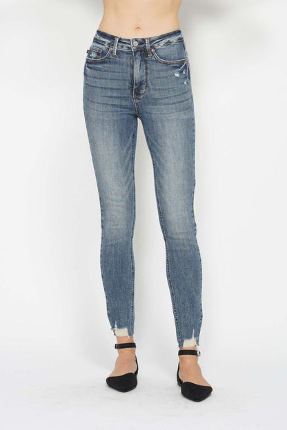 Hazel Blues® |  Judy Blue Tummy Control Vintage Wash Hem Destroy Skinny Jeans
