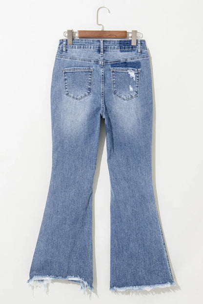 Hazel Blues® |  Distressed Raw Hem Bootcut Jeans