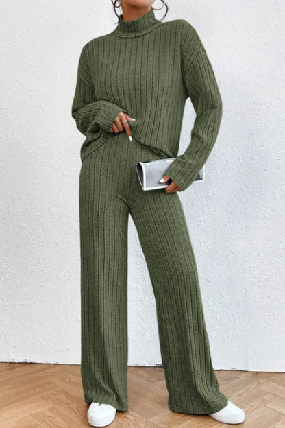Hazel Blues® |  Mock Neck Dropped Shoulder Top and Pants Set