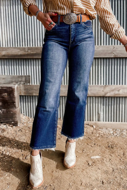 Hazel Blues® |  Mineral Wash Raw Hem High Waist Flared Jeans