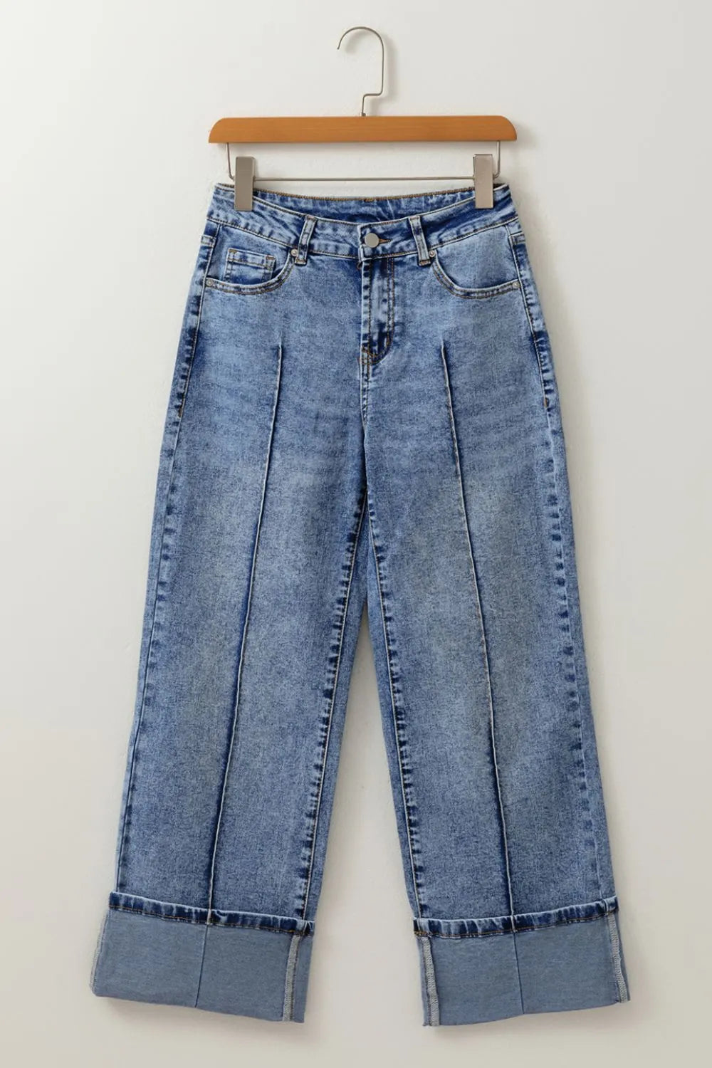 Hazel Blues® |  High-Waisted Wide-Leg Cuffed Jeans