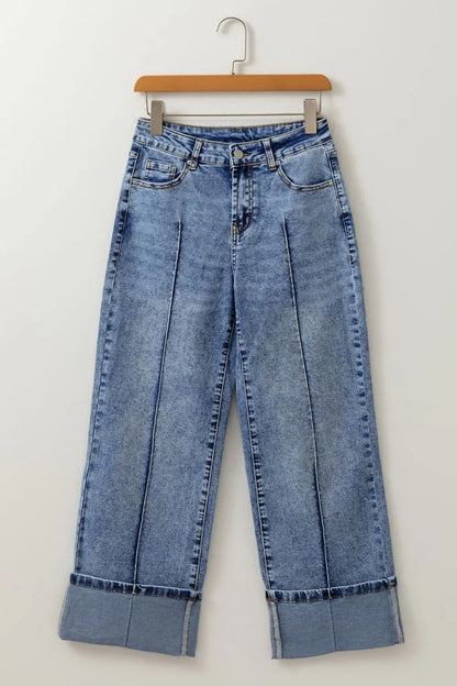 Hazel Blues® |  High-Waisted Wide-Leg Cuffed Jeans