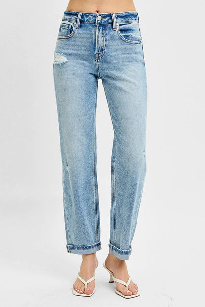 Hazel Blues® | RISEN High Rise Ankle Boyfriend Distressed Jeans