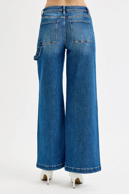 Hazel Blues® | RISEN High Rise Wide Leg Patch Detailed Jeans