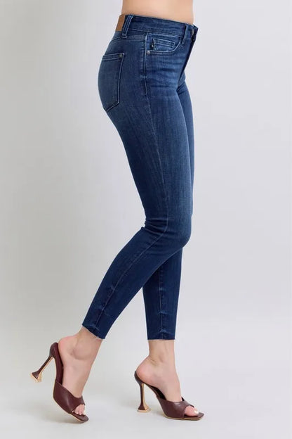 Hazel Blues® | Judy Blue Mid Rise Skinny Jeans with Raw Hem