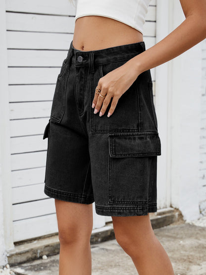 Hazel Blues® |  High Waist Denim Shorts with Cargo Pockets
