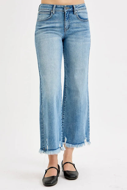 Hazel Blues® | RISEN Mid Rise Crop Wide Leg Jeans