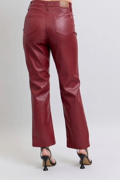 Hazel Blues® | Judy Blue High Waist Tummy Control Faux Leather Straight Pants
