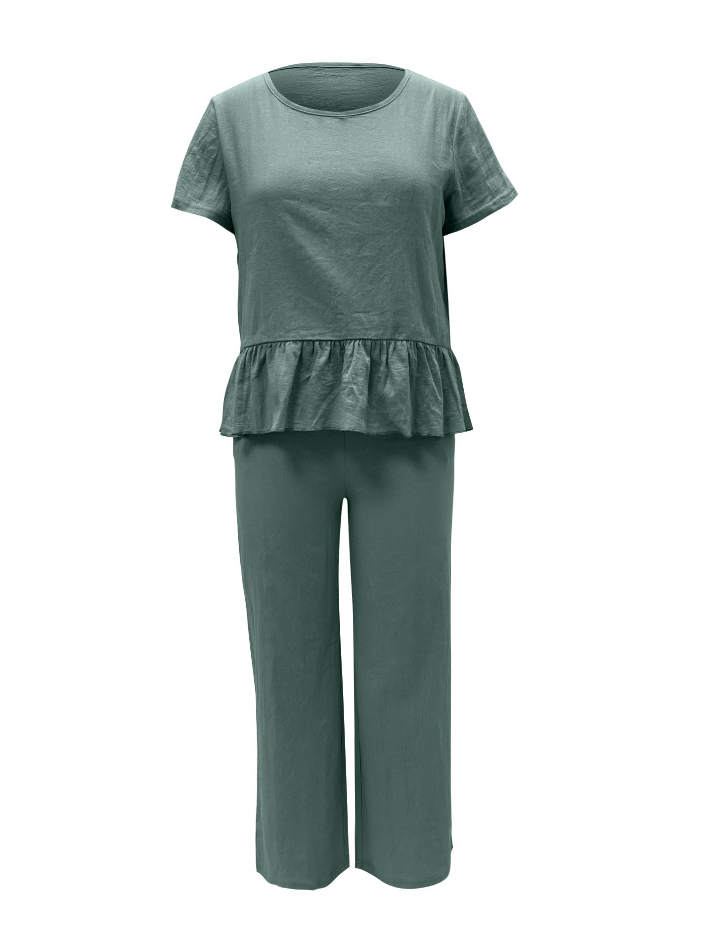 Hazel Blues® |  Peplum Round Neck Short Sleeve Top and Pants Set