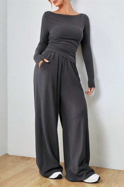 Hazel Blues® |  Boat Neck Long Sleeve Top and Pants Set
