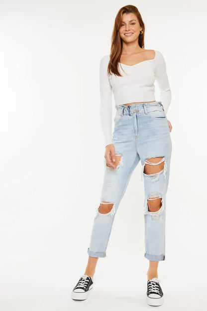 Hazel Blues® |  Kancan Open Pack Paperbag Mom Jeans