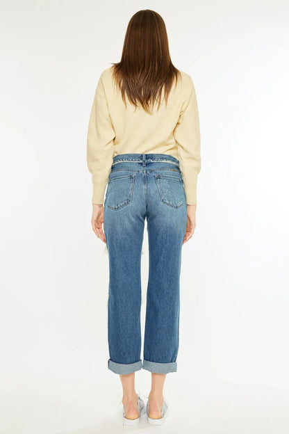 Hazel Blues® |  Kancan Distressed Mid Rise True Boyfriend Jeans