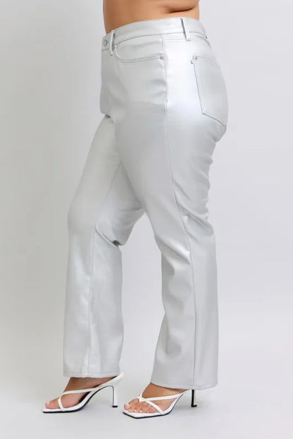 Hazel Blues® | Judy Blue High Waist Silver Faux Leather Pants